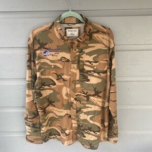 PONCHO Mens Camo Long Sleeve Button Down Medium - Fishing Tournament Shirt